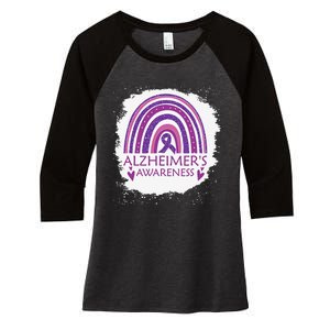 Alzheimer's Awareness Bleached Rainbow Purple Ribbon Women's Tri-Blend 3/4-Sleeve Raglan Shirt