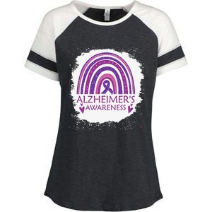 Alzheimer's Awareness Bleached Rainbow Purple Ribbon Enza Ladies Jersey Colorblock Tee