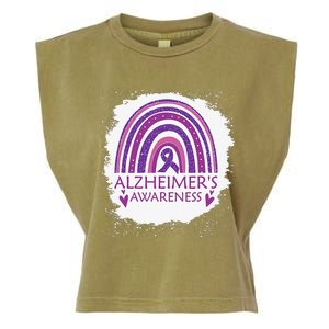 Alzheimer's Awareness Bleached Rainbow Purple Ribbon Garment-Dyed Women's Muscle Tee