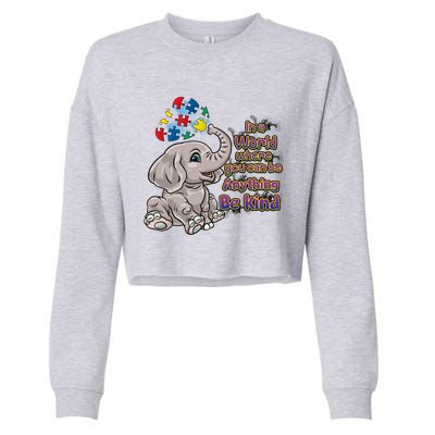 Autism Awareness Be Kind Elephant Puzzle Teacher Mom Gift Cropped Pullover Crew