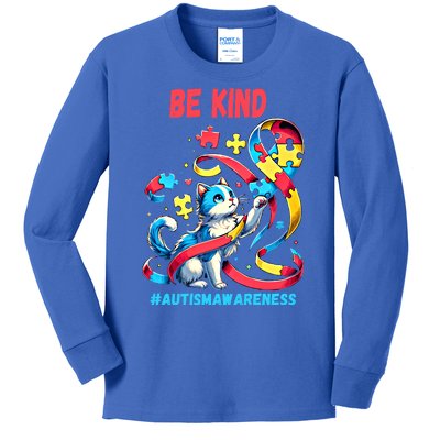 Autism Awareness Be Kind Cat Gift Kids Long Sleeve Shirt