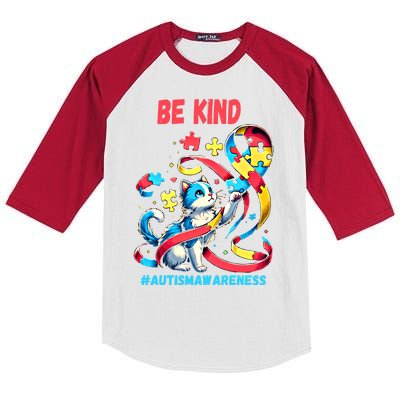 Autism Awareness Be Kind Cat Gift Kids Colorblock Raglan Jersey