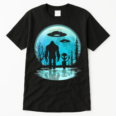 Alien And Bigfoot Moon Tall T-Shirt