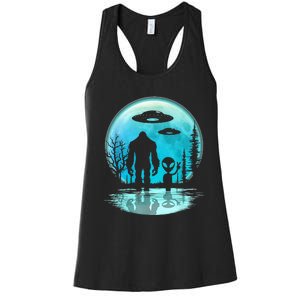 Alien And Bigfoot Moon Women's Racerback Tank