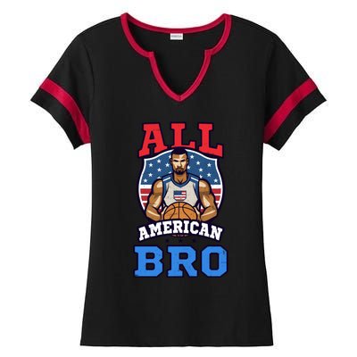 All American Bro Design 4th Of July Basketball Great Gift Ladies Halftime Notch Neck Tee