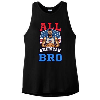 All American Bro Design 4th Of July Basketball Great Gift Ladies PosiCharge Tri-Blend Wicking Tank