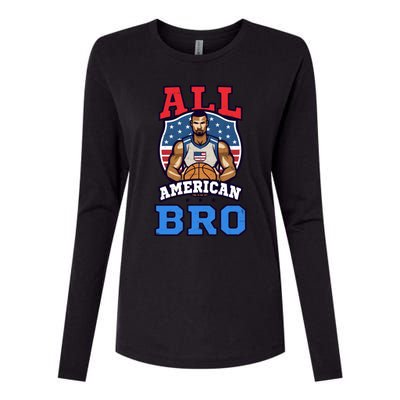 All American Bro Design 4th Of July Basketball Great Gift Womens Cotton Relaxed Long Sleeve T-Shirt