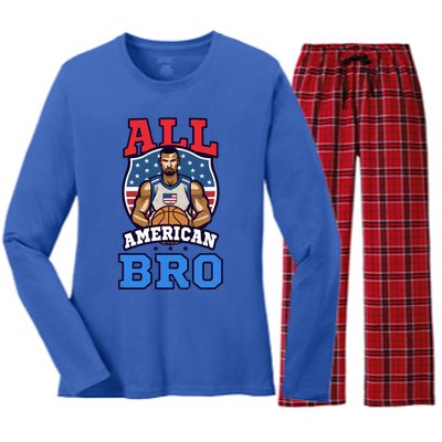 All American Bro Design 4th Of July Basketball Great Gift Women's Long Sleeve Flannel Pajama Set 