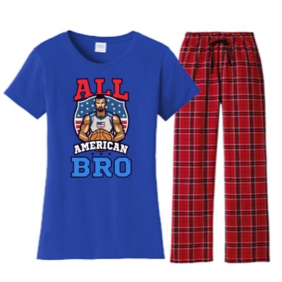 All American Bro Design 4th Of July Basketball Great Gift Women's Flannel Pajama Set