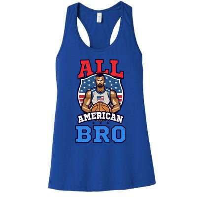 All American Bro Design 4th Of July Basketball Great Gift Women's Racerback Tank