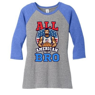 All American Bro Design 4th Of July Basketball Great Gift Women's Tri-Blend 3/4-Sleeve Raglan Shirt