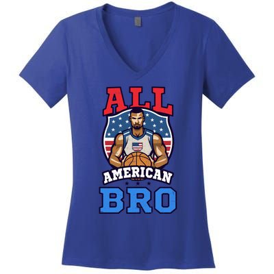 All American Bro Design 4th Of July Basketball Great Gift Women's V-Neck T-Shirt