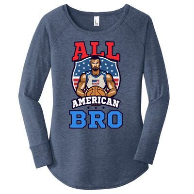 All American Bro Design 4th Of July Basketball Great Gift Women's Perfect Tri Tunic Long Sleeve Shirt