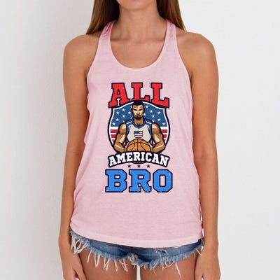 All American Bro Design 4th Of July Basketball Great Gift Women's Knotted Racerback Tank