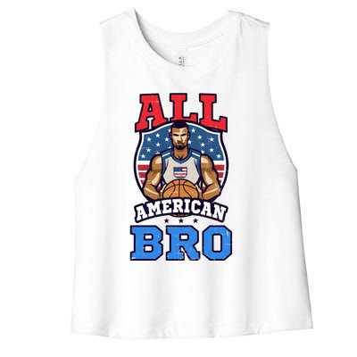 All American Bro Design 4th Of July Basketball Great Gift Women's Racerback Cropped Tank