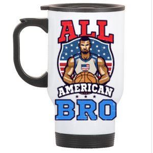 All American Bro Design 4th Of July Basketball Great Gift Stainless Steel Travel Mug