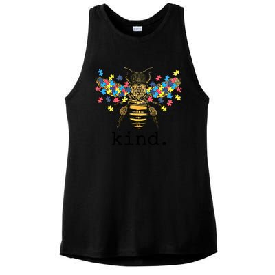 Autism Awareness Bee Kind Puzzle Pieces For Autistic Support Cool Gift Ladies PosiCharge Tri-Blend Wicking Tank