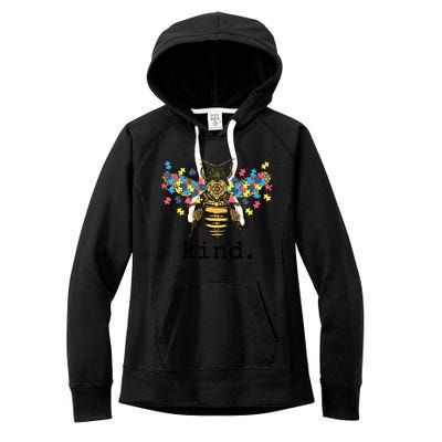 Autism Awareness Bee Kind Puzzle Pieces For Autistic Support Cool Gift Women's Fleece Hoodie