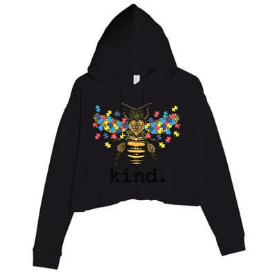 Autism Awareness Bee Kind Puzzle Pieces For Autistic Support Cool Gift Crop Fleece Hoodie