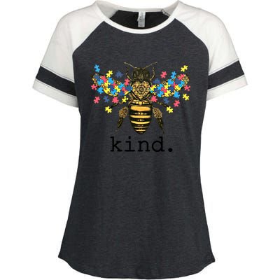 Autism Awareness Bee Kind Puzzle Pieces For Autistic Support Cool Gift Enza Ladies Jersey Colorblock Tee