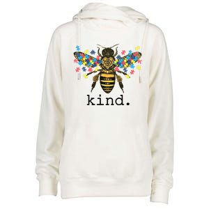 Autism Awareness Bee Kind Puzzle Pieces For Autistic Support Cool Gift Womens Funnel Neck Pullover Hood