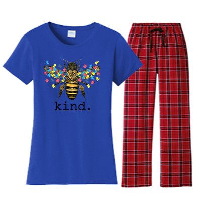 Autism Awareness Bee Kind Puzzle Pieces For Autistic Support Cool Gift Women's Flannel Pajama Set