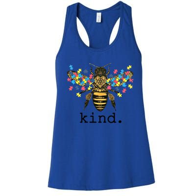 Autism Awareness Bee Kind Puzzle Pieces For Autistic Support Cool Gift Women's Racerback Tank