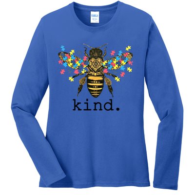 Autism Awareness Bee Kind Puzzle Pieces For Autistic Support Cool Gift Ladies Long Sleeve Shirt