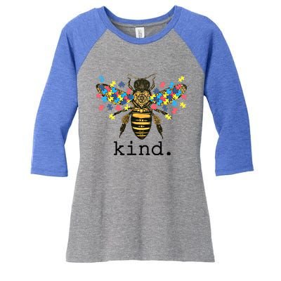 Autism Awareness Bee Kind Puzzle Pieces For Autistic Support Cool Gift Women's Tri-Blend 3/4-Sleeve Raglan Shirt