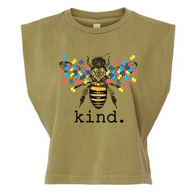 Autism Awareness Bee Kind Puzzle Pieces For Autistic Support Cool Gift Garment-Dyed Women's Muscle Tee