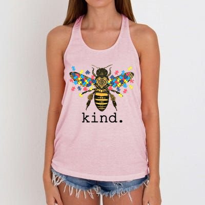 Autism Awareness Bee Kind Puzzle Pieces For Autistic Support Cool Gift Women's Knotted Racerback Tank