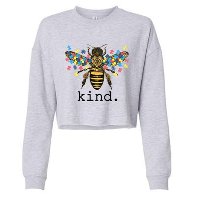 Autism Awareness Bee Kind Puzzle Pieces For Autistic Support Cool Gift Cropped Pullover Crew