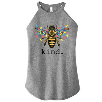 Autism Awareness Bee Kind Puzzle Pieces For Autistic Support Cool Gift Women's Perfect Tri Rocker Tank