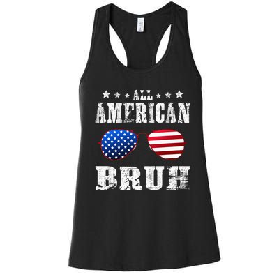 All American Bruh 4th Of July Boy Patriotic Women's Racerback Tank