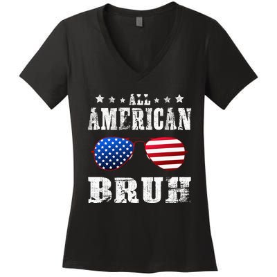 All American Bruh 4th Of July Boy Patriotic Women's V-Neck T-Shirt