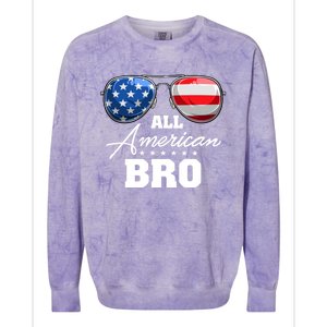 All American Bro Brother Usa Flag Sunglasses 4th Of July Gift Colorblast Crewneck Sweatshirt