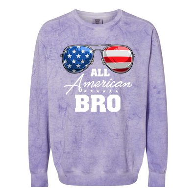 All American Bro Brother Usa Flag Sunglasses 4th Of July Gift Colorblast Crewneck Sweatshirt