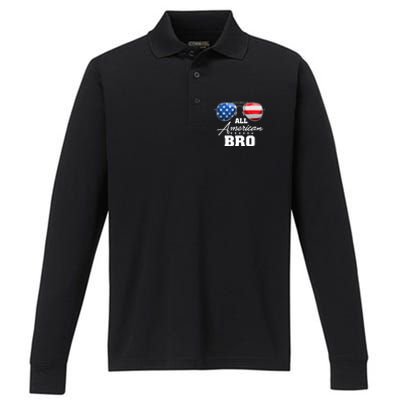 All American Bro Brother Usa Flag Sunglasses 4th Of July Gift Performance Long Sleeve Polo