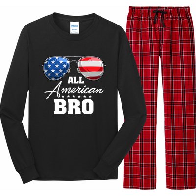 All American Bro Brother Usa Flag Sunglasses 4th Of July Gift Long Sleeve Pajama Set