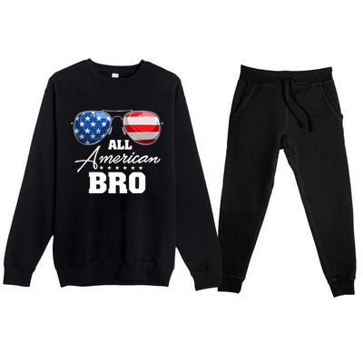 All American Bro Brother Usa Flag Sunglasses 4th Of July Gift Premium Crewneck Sweatsuit Set