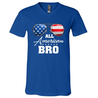 All American Bro Brother Usa Flag Sunglasses 4th Of July Gift V-Neck T-Shirt