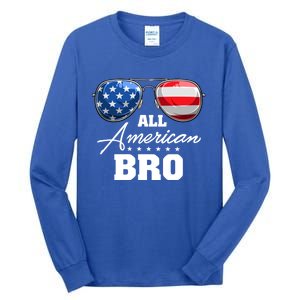 All American Bro Brother Usa Flag Sunglasses 4th Of July Gift Tall Long Sleeve T-Shirt