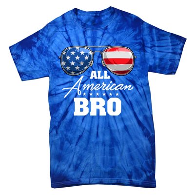 All American Bro Brother Usa Flag Sunglasses 4th Of July Gift Tie-Dye T-Shirt