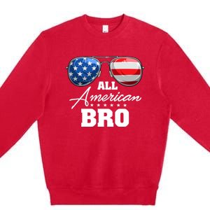 All American Bro Brother Usa Flag Sunglasses 4th Of July Gift Premium Crewneck Sweatshirt