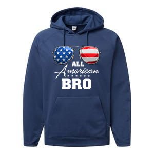 All American Bro Brother Usa Flag Sunglasses 4th Of July Gift Performance Fleece Hoodie