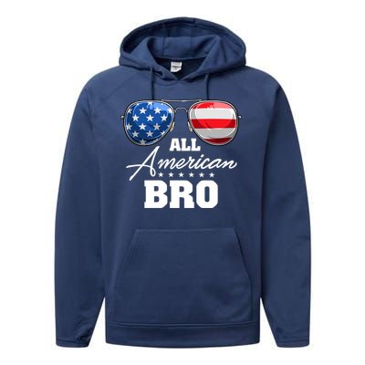 All American Bro Brother Usa Flag Sunglasses 4th Of July Gift Performance Fleece Hoodie