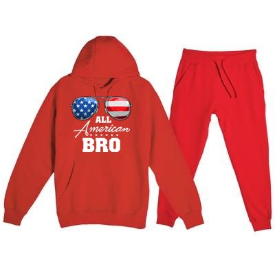 All American Bro Brother Usa Flag Sunglasses 4th Of July Gift Premium Hooded Sweatsuit Set