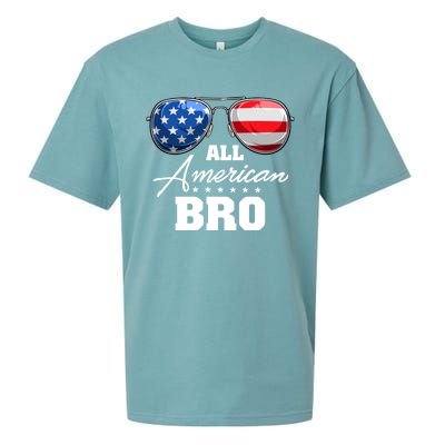 All American Bro Brother Usa Flag Sunglasses 4th Of July Gift Sueded Cloud Jersey T-Shirt