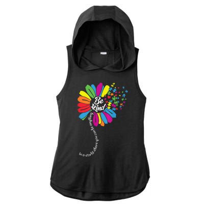 Autism Awareness Be Kind Cool Colorful Flower Ladies PosiCharge Tri-Blend Wicking Draft Hoodie Tank