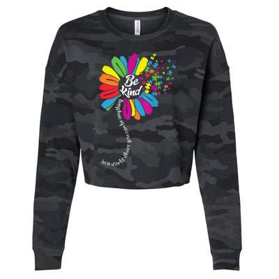 Autism Awareness Be Kind Cool Colorful Flower Cropped Pullover Crew